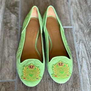 Polo Ralph Lauren Suede Crest Loafers Green Embroidered Flats